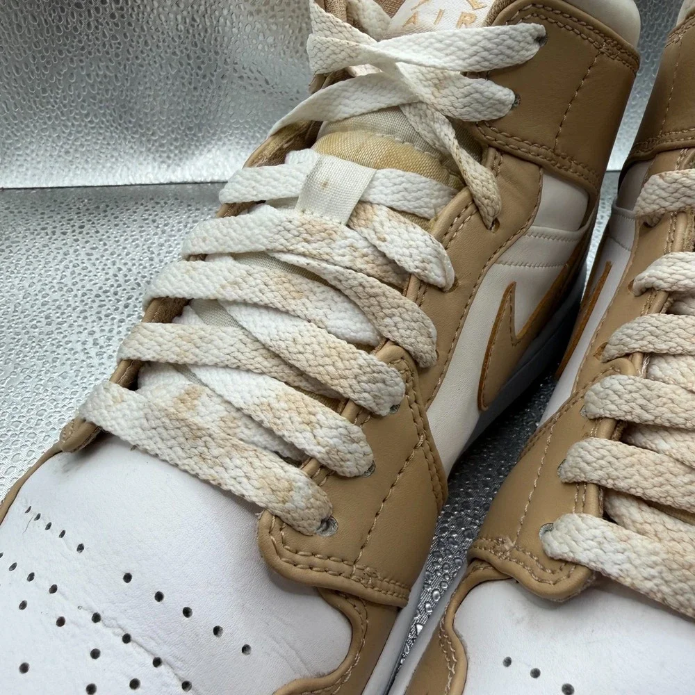 Size 7.5 Nike Air Jordan 1 Mid Hemp Tan Gum White Mens Sneakers 554724-271